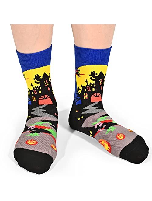 Dsia Zamur Kids Boys Novelty Crew Socks 6 Pack + Gift Box, Funny Crazy Pattern Stripe Calf Socks for 4-10 Years Old