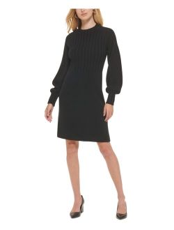 Ribbed-Knit Balloon-Sleeve Sweater Dress