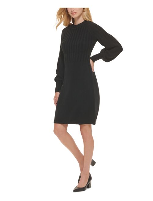 CALVIN KLEIN Ribbed-Knit Balloon-Sleeve Sweater Dress