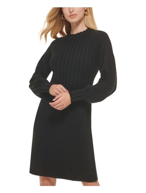 CALVIN KLEIN Ribbed-Knit Balloon-Sleeve Sweater Dress