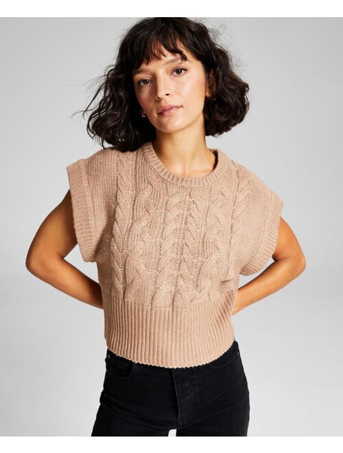 AND NOW THIS Women's Cable-Knit Ribbed-Edge Sweater