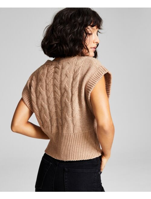 AND NOW THIS Women's Cable-Knit Ribbed-Edge Sweater