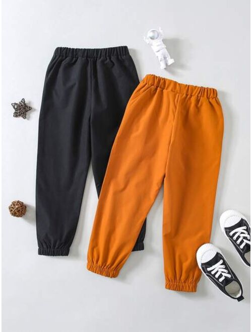 Shein Toddler Boys 2pcs Letter Patched Detail Bow Front Pants