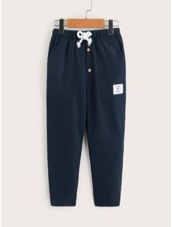 Toddler Boys Drawstring Waist Patched Pants