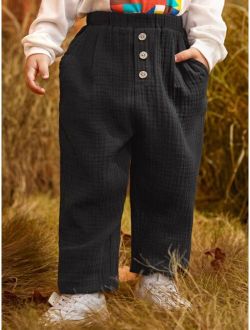 Toddler Boys Buttoned Front Pocket Side Quilted Pants