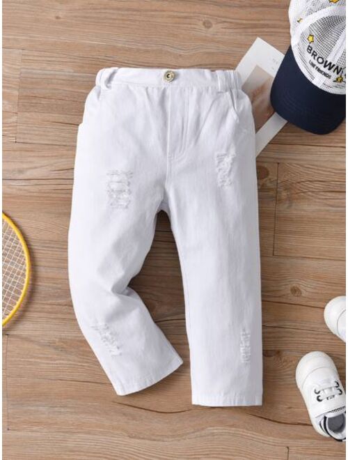 Shein Toddler Boys Solid Ripped Straight Leg Pants