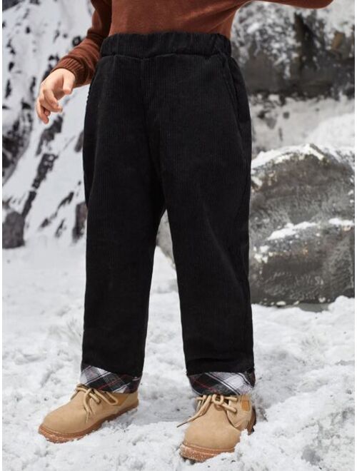 SHEIN Toddler Boys Plaid Ribbed Knit Pants