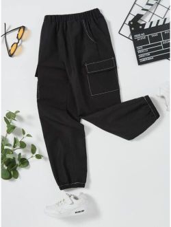 Boys Flap Pocket Patched Tapered Pants