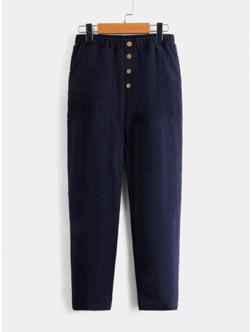 SHEIN Boys Buttoned Front Cord Pants