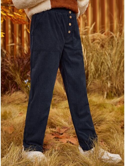 SHEIN Boys Buttoned Front Cord Pants