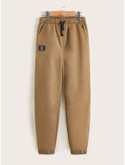 Boys Drawstring Waist Patched Pants
