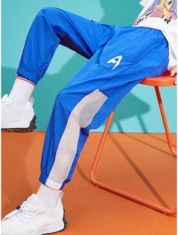 Boys Letter Graphic Fishnet Insert Pants