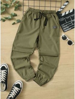 Boys Letter Patched Detail Drawstring Waist Pants