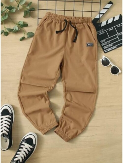 Boys Letter Patched Detail Drawstring Waist Pants