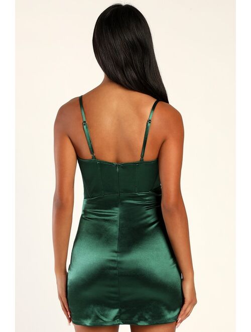 Lulus Best Night Out Emerald Green Satin Twist-Front Mini Dress
