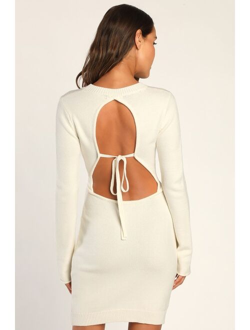 Lulus Count On Cozy White Long Sleeve Backless Mini Sweater Dress