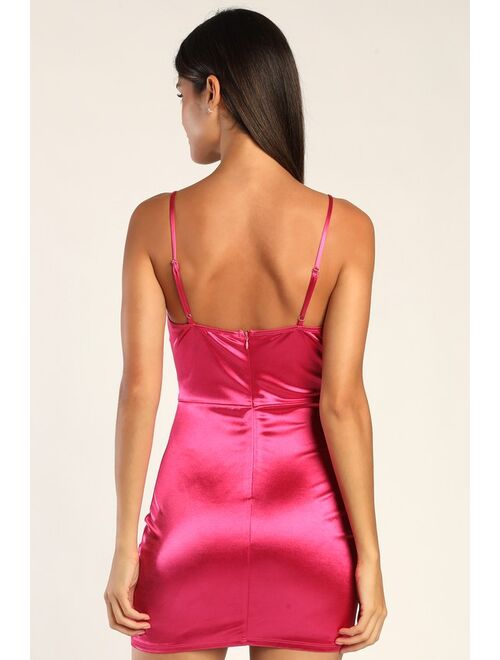 Lulus Alluring Energy Hot Pink Satin Bodycon Mini Dress