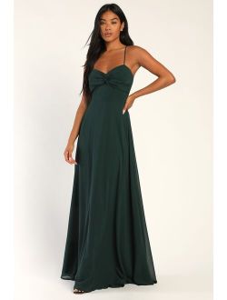 Modern Radiance Emerald Green Twist-Front A-Line Maxi Dress