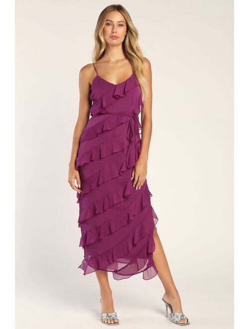 Lulus Love the Look Purple Tiered Ruffled Midi Dress