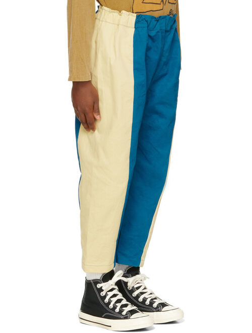 BOBO CHOSES Kids Blue & Beige Color Block Trousers