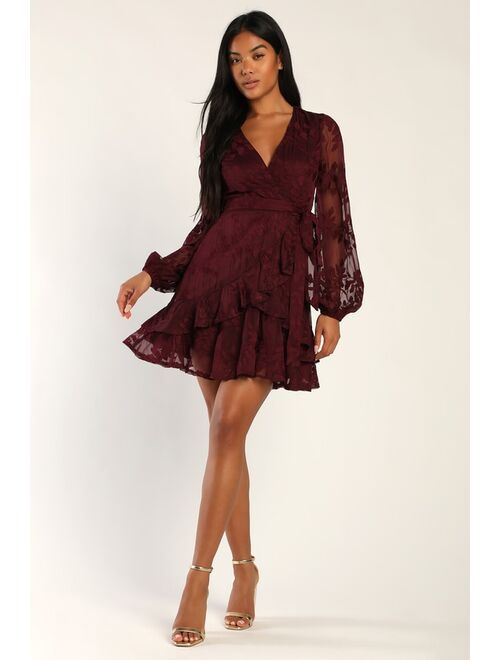 Lulus Inclined to Romance Burgundy Floral Embroidered Mini Dress