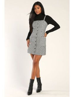 Right in Line Black and White Plaid Tie-Back Dress With Pockets