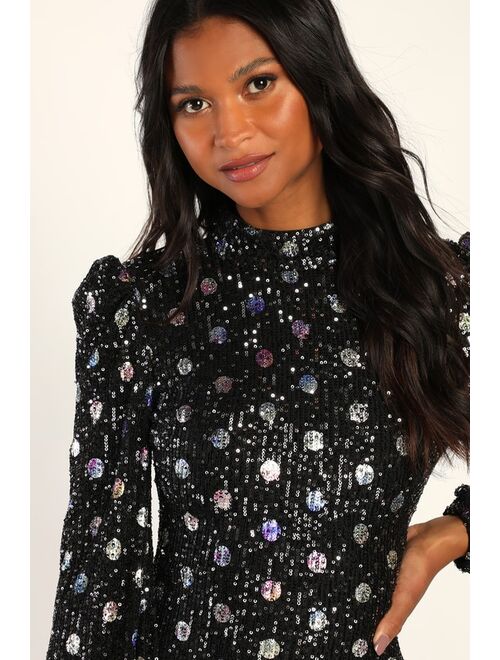 Lulus Spotlight Sparkler Black Sequin Polka Dot Backless Mini Dress