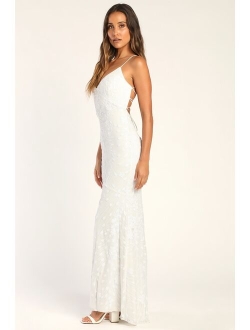 Photo Finish Royal Blue Sequin Lace-Up Maxi Dress