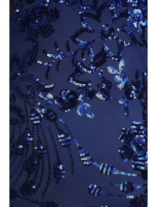 Lulus Photo Finish Royal Blue Sequin Lace-Up Maxi Dress