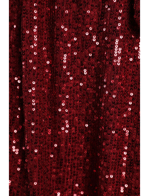 Lulus Festive Mood Wine Red Sequin Long Sleeve Mini Dress