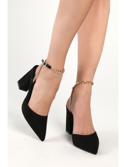 Myrana Light Nude Suede Chain Ankle Strap Pointed-Toe Pumps