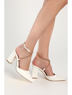 Myrana Light Nude Suede Chain Ankle Strap Pointed-Toe Pumps