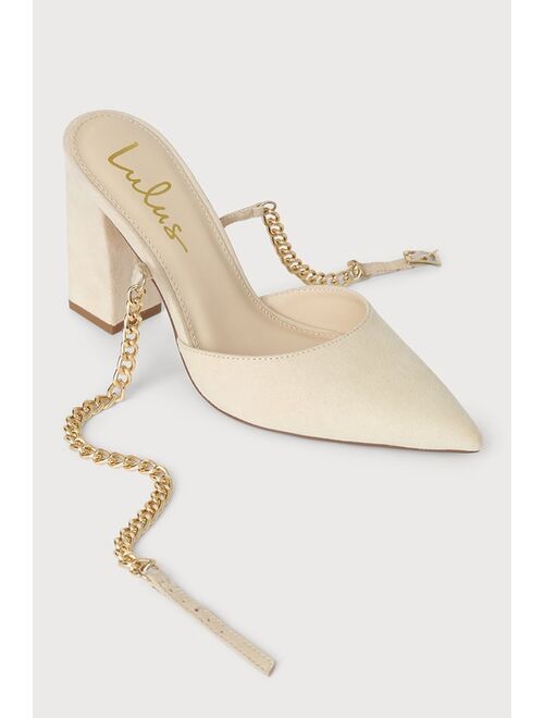 Lulus Myrana Light Nude Suede Chain Ankle Strap Pointed-Toe Pumps