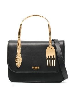 fork-detail leather shoulder bag
