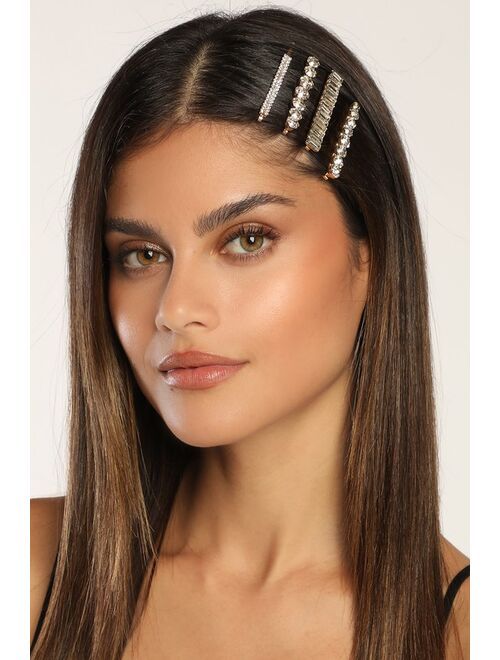 Lulus Adore the Sparkle Gold Rhinestone Hair Pin Set
