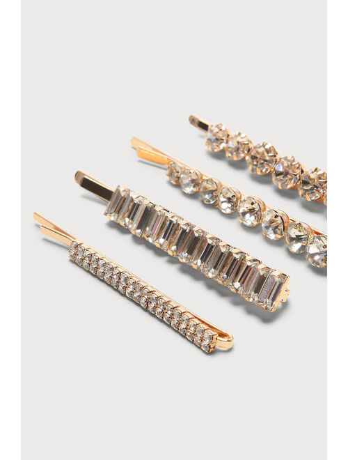 Lulus Adore the Sparkle Gold Rhinestone Hair Pin Set