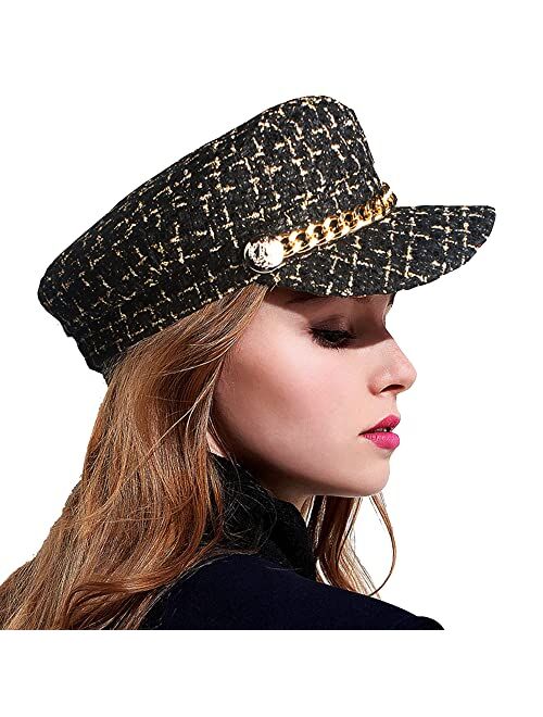 Utowo Women Tweed-Plaid-Newsboy Fiddler Cap Classic Cabbie-Berets Hat Winter Fashion Teens Adjustable 55-57CM