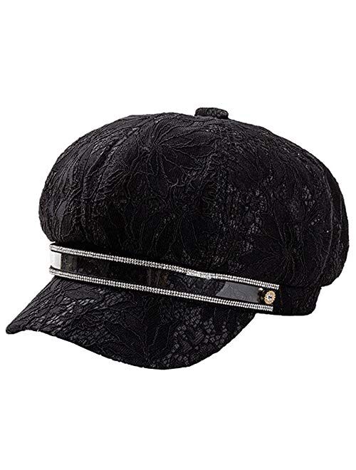 YAOSEN Women Lace Newsboy Cap Cotton Gatsby Cabbie Cap Visor Beret Hat with Adjustable Ribbon