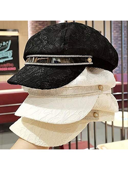 YAOSEN Women Lace Newsboy Cap Cotton Gatsby Cabbie Cap Visor Beret Hat with Adjustable Ribbon