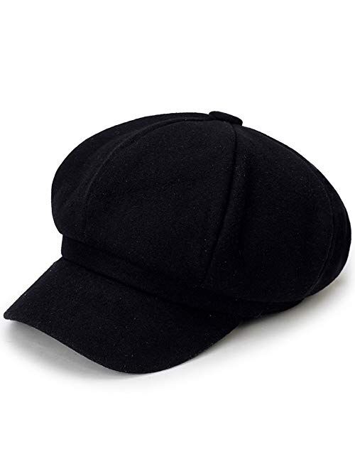 EZ-Joyce Women's Plain Newsboy Caps Cabbie Visor Plaid Fedora Beret Hat