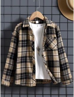 Boys Plaid Patched Pocket Shirt Without Tee