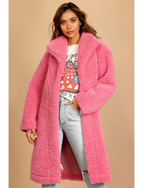 Lulus Too Fab For You Pink Faux Fur Coat