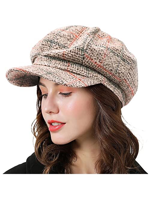 Panpacsight Womens Newsboy Cap Wool Visor Cabbie Fiddler Winter Spring Octagonal Paperboy Hat Girls Gift