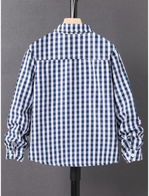 Shein Boys Gingham Button Up Shirt Without Tee