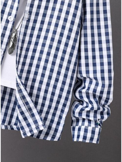 Shein Boys Gingham Button Up Shirt Without Tee