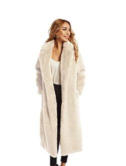 Sugar Poison Women Faux Fur Winter Coats Comfort Warm Outerwear Open Front Long Cardigan Overcoat Jacket