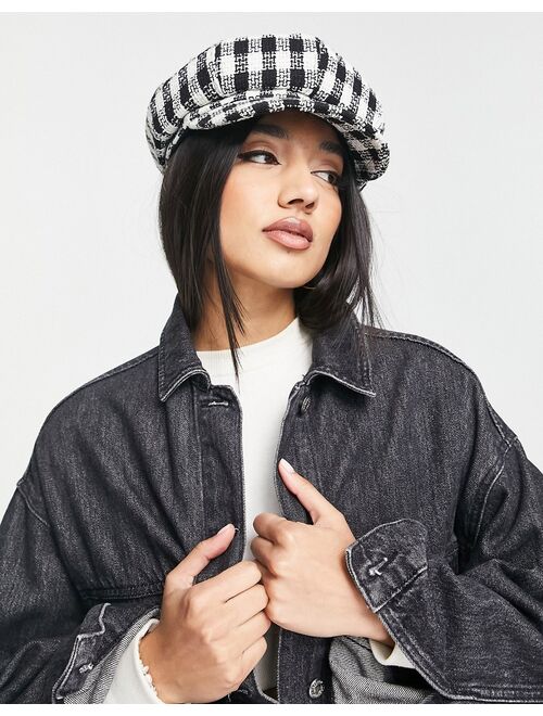 Urban Revivo baker boy hat in black and white plaid