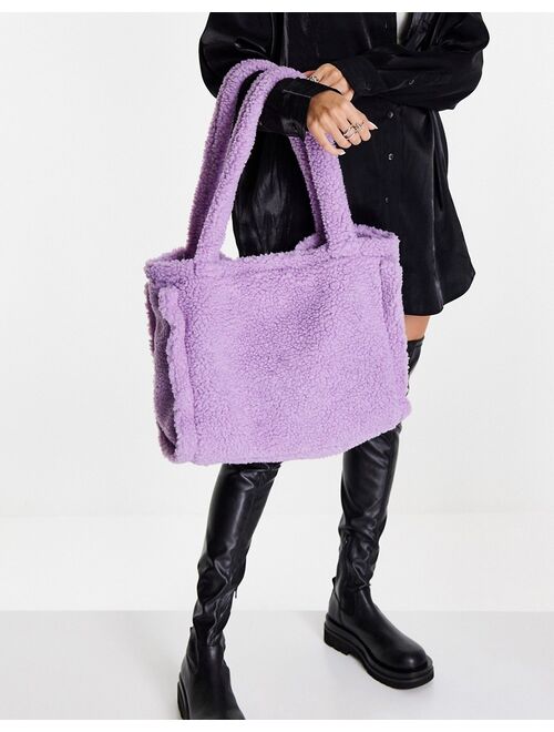 Reclaimed Vintage inspired oversized teddy tote bag in lilac