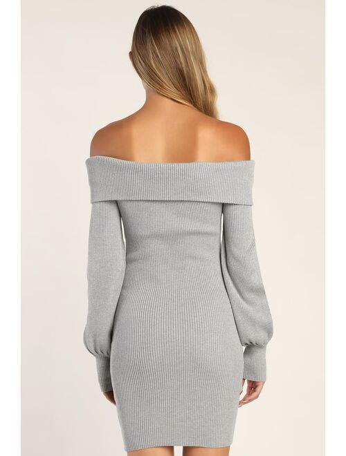 Lulus Fashionable Forecast Heather Grey Off-the-Shoulder Sweater Dress
