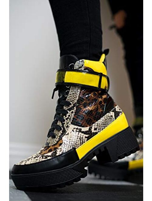 Cape Robbin Future Wave Leopard Snake Lace Up Lug Sole Commander Millitary Boots